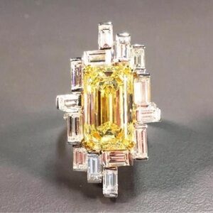 Elegant Yellow and Silver Gemstone Ring 14k gold plated